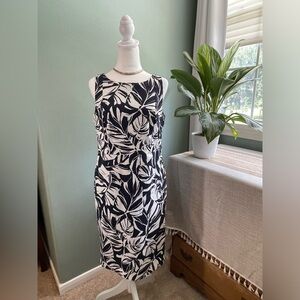 Ann Taylor Navy & White Leaf Pattern Dress - Sz 8P